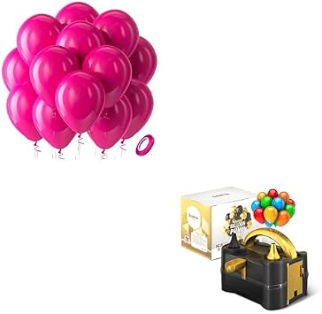 Bezente Hot Pink Latex Party Balloons, 100 Pack Hot Pink Balloons and Balloon Pump Electric