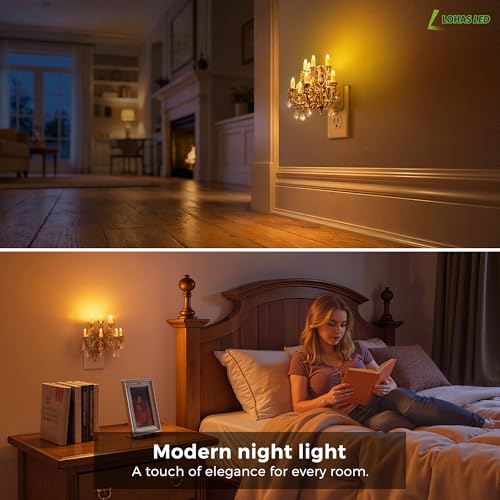 Image of L LOHAS LED Night Lights Plug into Wall,Crystal Chandelier Candle | Nightlight with Dusk to Dawn Sensor,Brightness Adjustable,Amber,Rotatable Plug for Bathroom,Hallway,Kitchen