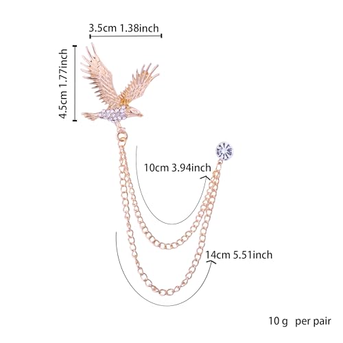 Image of Vintage Hawk Chain Brooch Pin Animal Eagle Bird Long Chain Tassel Suit Lapel Pin Rhinestone Hawk Badge Pin Jewelry for Men Women