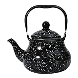 YHSW Emaille-Teekanne,gusseiserne Teekanne,Schwarze birnenförmige Kanne mit einem großen Fassungsvermögen von 1,5 L,zur Zubereitung Milchtee