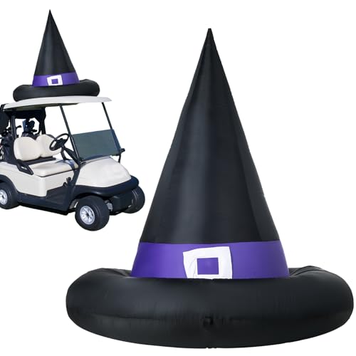 Leyndo 5 Pcs Halloween Inflatable Witch Hat Golf Cart Decoration Blow Ups Witch Hat for Golf Cart Decor with 2 LED Lights and 1 Power Cord for Halloween Holiday Yard Lawn Garden Decor(4ft)