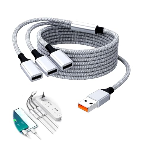 Cable Divisor USB 2.0 2M, 1 Macho a 3 Hembras, Extensor USB, Adaptador USB y Duplicador USB para Datos y Carga, Multiplicador USBA, HubUSB Compatible con PC, Laptop, Consolas, Coche y Periféricos