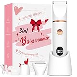 Crolanli Bikini Trimmer for Women, 3-in-1 Electric Razors for Women, IPX7 Waterproof Rechargeable Cordless Pubic Hair Shaver, with LED Display, for Ladies Bikini Pubic, Face, Underarms, Legs(White)