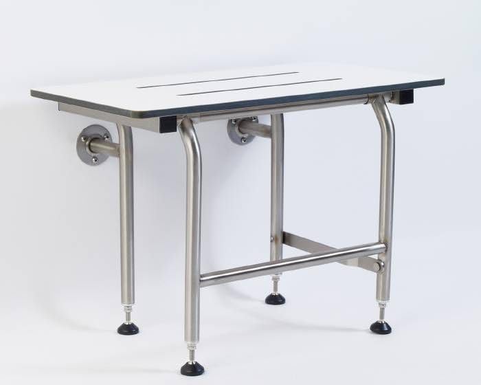 Wall Mounted Phenolic Folding Shower Seat with Legs - Handicap Shower Chair for Elderly & Disabled, Heavy Duty Bath Seat, ADA Compliant Foldable