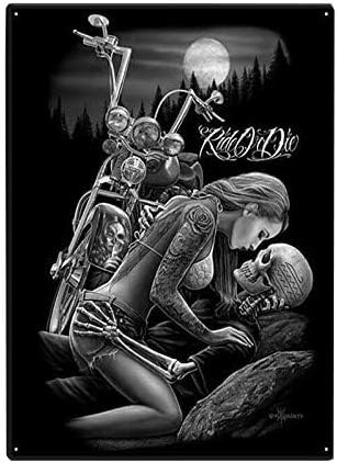 12 X 8 Inch Tin Sign Ride or Die Lovers Motorcycle Skull.Vintage Iron Painting Metal Plate Novelty