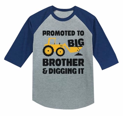 Tstars Promoted to Big Brother & Digging It Shirt Construction Bulldozer Sibling Toddler Kids Raglan T-Shirt