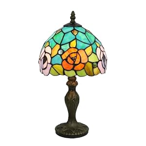 Tiffany-Stil Rose Buntglas Tischlampe, E14 Wohnzimmer Vintage Nachtleuchte, Handgefertigte Farbige Glasleuchte für Schlafzimmer, [Keine LED-Glühbirne]