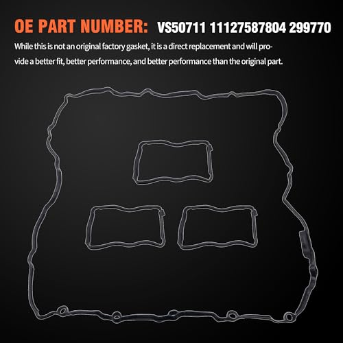 Image of HiSport Valve Cover Gasket Set - Replace VS50711 11127587804 299770 | Compatible with BMW 135i 135is 335i GT xDrive Gran Coupe 535i GT xDrive 640i Gran Coupe M3 M4 X1 X3 X4 X5 X6 3.0L 2010-2019