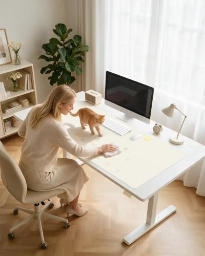 Image of YSAGi Leather Desk Protector, Office Mat, Large Mouse Mat, Non-Slip PU Leather Blotter, Laptop Desk Mat, Waterproof Writing Pad for Office and Home(Cream, 63 inch x 17.2 inch)
