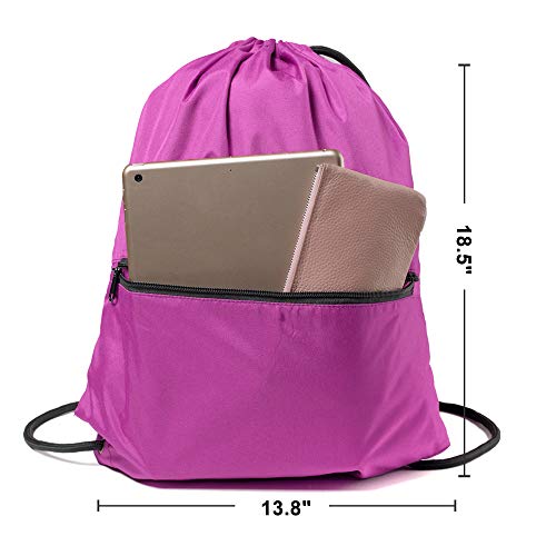 Beegreen Pink Drawstring Backpack Gym Sports Bag With Front Zipper Pocket And Inner Pocket Large 18.5" L X 13.8" W Cinch Sack Workout String Sackpack For Men Women #TOP1