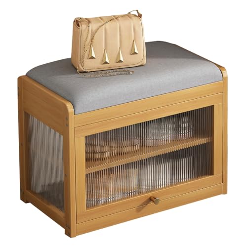 Banco de almacenamiento de zapatos de madera para entrada con armario de 2 niveles, zapatero resistente, diseño elegante, capacidad de 330 libras, muebles modernos para el hogar