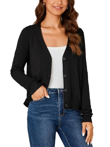 Image of LYANER Women's Lightweight V Neck Button Down Long Sleeve Cardigan Sweater Top