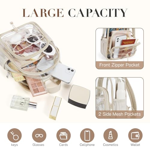 Image of Missnine Mini Clear Backpack for Stadium Events, Small Clear Bag Stadium Approved PVC for Festivals, Concert Sport Events (Casual, Khaki-Casual)