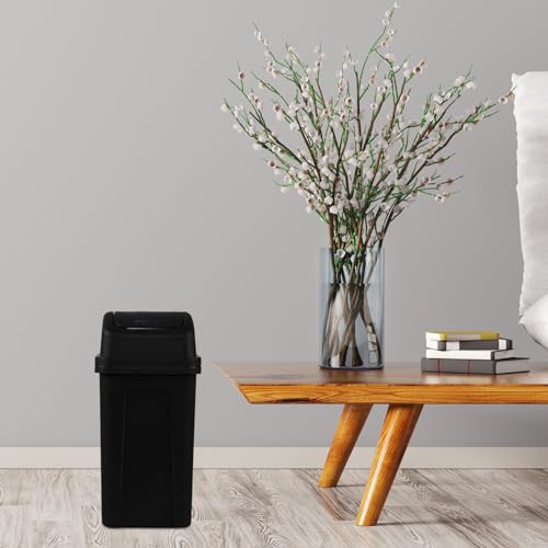 Image of 7 L Plastic Swing Lid Garbage Bin, Small Trash Can for Bathroom /Living Room /Bedroom, Black