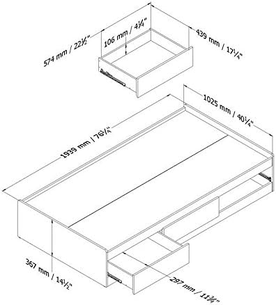 Miniatura 6 de South Shore Cama Vito Mates de 39 pulgadas con 3 cajones, individual, color negro puro