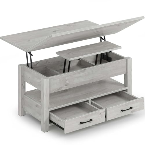 Rolanstar Lift Top Coffee Table with Drawers and Hidden Compartment, Multi-Function Convertible,...