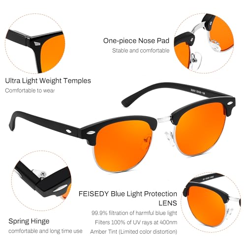 Image of FEISEDY Orange Blue Light Blocking Glasses for Woman Men Amber Lenses Computer Gaming Glasses for Better Sleep