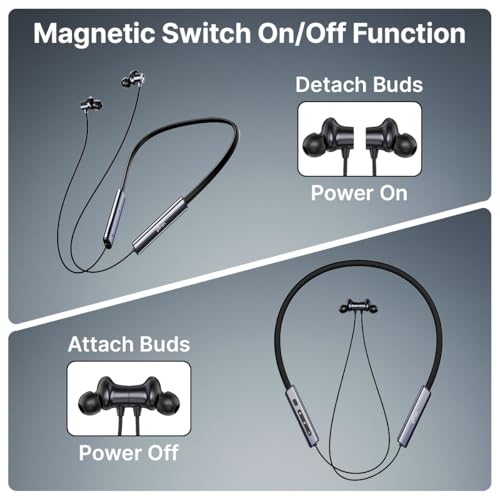 Image of pTron Tangent Eon w / 50Hrs Playtime, Immersive Sound, HD Mic & AI-ENC Clear Calls, Dual-Device Pairing, Magnetic On /Off Function, BT5.4 Wireless Neckband, Voice Asst., Type-C Charging & IPX5(Obsidian)