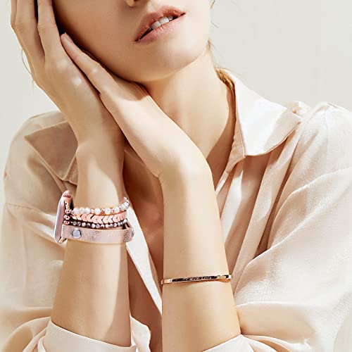 Mofree Bracelet Compatible With Apple Watch Band 38Mm 40Mm 41Mm Women Girls, Fashion Handmade Elastic Stretch Beaded Strap With Snap Fasteners Leather Band Replacement For Iwatch Series 8 7 Se 6 5 4 3 2 1 #TOP4