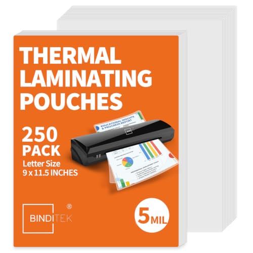 Image of Binditek 5 Mil Laminating Sheets, 9 x 11.5 Inches, Clear Glossy, 250 Pack