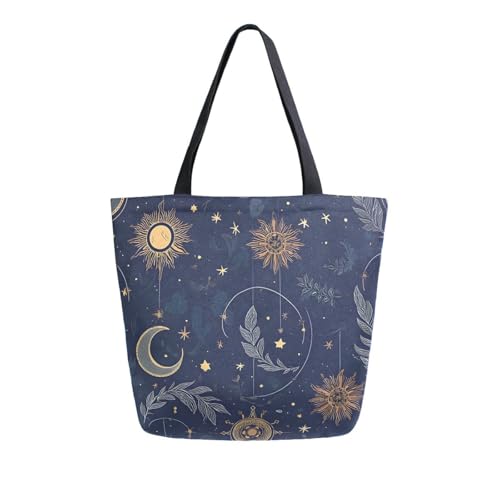 Extra Large Shoulder Tote Bag for Beach Travel Weekender Gym Golden Star Moon Leaves Pattern Reusable Grocery Canvas Shopping Bag