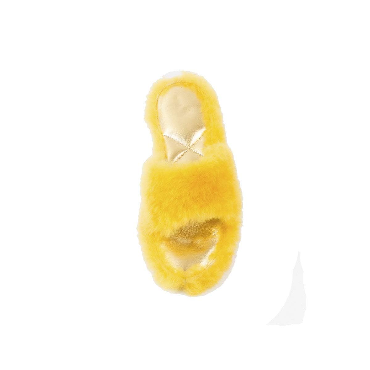 Womens House Shoes Slippers Leather Slippers Yellow Color Fur of Sheep Slippers Open Toe Slippers Home Slippers