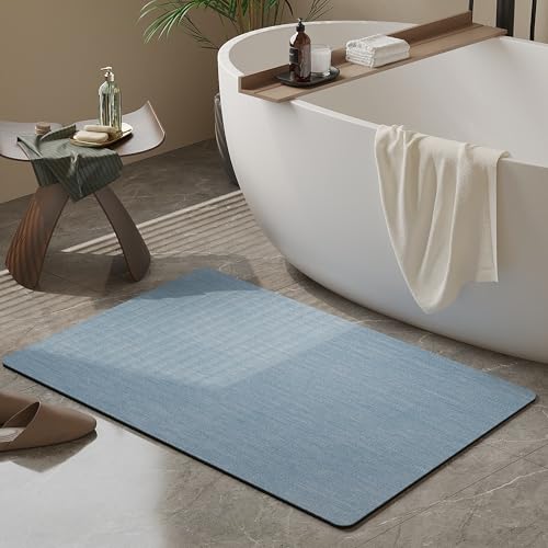 Mecko Bath Mat Rug, Rubber Non-Slip Quick Dry Absorbent Thin Bathroom Rugs Fit Under Door Bathroom Floor Mats-Shower Rug for in Front of Bathtub, Sink, Shower Room(Light Blue,16