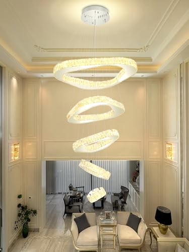 Shial Lighting Large Crystal Chandelier Modern LED Dimmable Contemporary Chandelier Large Pendant Light for Living Room Foyer Staircase Silver Dia 40"