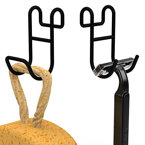 Image of Shower Caddy Hooks, Razor Hanger for Shelf and Loofah (Black - 1 Closed 1 Open)