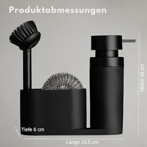 Black Sweden Home® Designerski organizer do zlewozmywaka ze sztucznego kamienia ze szczotką i stalową gąbką organizer kuchenny zestaw do zlewozmywaka czarny matowy przechowywanie i organizacja