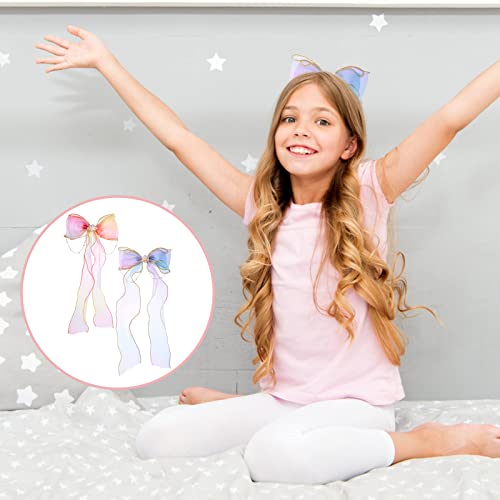 Wllhyf 2 Pcs Hair Bows Colorful Ribbon, Princess Ribbon Pearl Tassels Girls Hair Accessories Embroidery Alligator Clips For Girls Kids Teens Women Princess Wedding Birthday Party #TOP5