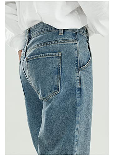 Men's Middle Waist Loose Jeans Leisure Baggy Wash Straight Leg Denim Pants Casual Versatile Loose Jean Trousers (Blue,Medium)4