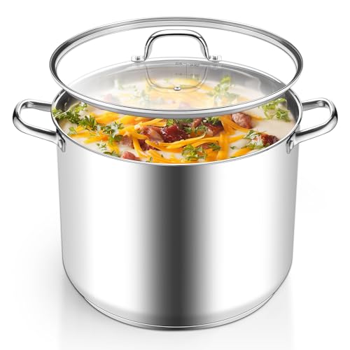 Homikit Stainless Steel Stock Pot 24 Quart Large Stockpot Soup Pot with Lid Tri-ply Bottom Cookware for Induction Gas Various Stovetops Seafood Sauce Canning Cooking Pot for Large Group and Events