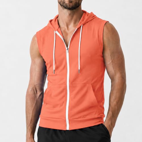 Image of Ohoo Mens Slim Fit Sleeveless Lightweight Zip Up Hooded Sweatshirt Vest Hoodie