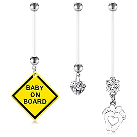 VCMART Pregnancy Belly Button Rings Maternity Acrylic Navel Bars 14G Plastic Flexible Belly Piercing Dangle 22/25/35mm Cover