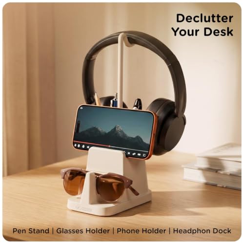 Image of eo 4-in-1 Pen Stand | Spectacle Holder + Headphone /Neckband Holder + Mobile Phone Stand + Desk Organiser | Space Saving Table Organizer for Office, Study, Bedroom | Gifts for Office Colleagues | Glasses Holder | Vertical & Horizontal Phone Stand | Neckband and Headphone Dock | Great Gift for Kids