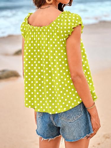 Image of Tankaneo Women Summer Tie Front Tank Tops Cap Sleeve Pleated Babydoll Tops Casual Loose Fit Going Out Flowy Shirt