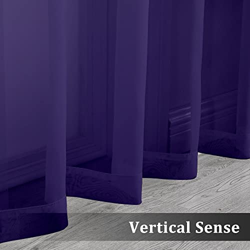 Image of OVZME 2 Pieces Sheer Curtains 96 Length Window Treatments, Voile Drapes Light Airy Window Decor for Patio Door Living Room Bedroom, Each W42 X L96 inches, Purple