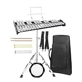 Professional 32 Note Glockenspiel Xylophone Bell Kit for beginner :Muted Practice Pad Percussion Kit for Adult, with Three Types of Drumsticks, Adjustable Stand&Carrying Bag