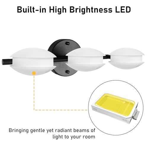 Image of redaica Vanity Lights Bathroom Lighting Fixtures Over Mirror, 3 Color Temperatures Modern Mirror Lights, 3 Rotatable Light Head Vanity Light Wall Sconce Matte Black