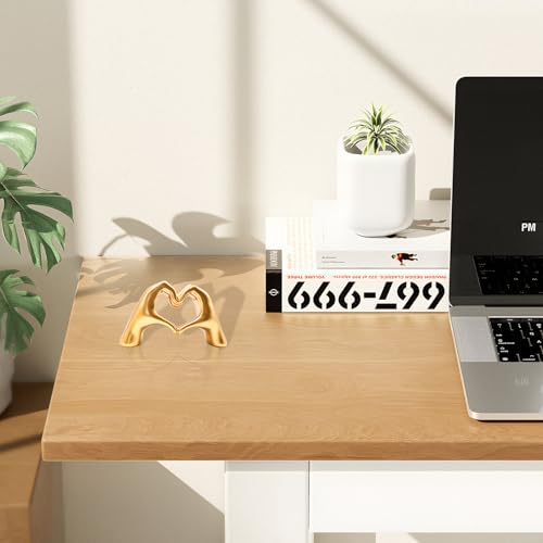 Small Gold Heart Hands Sculpture Decor, Resin Golden Modern Abstract Love Finger Statue, Gold Hand Model Decoration for Home Living Room Bedroom Bookshelf Shelves Wedding Office Desk Table 2.8″ H - Image 4