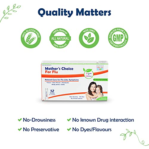 Mother's Choice For Flu 12 Doses, Homeopathic Medicine For Multiple Flu-Like Symptoms I.e. Fever, Sore Throat, Headache, Body Aches And Chills. For Infants And Children (Up To 13 Years). #TOP3