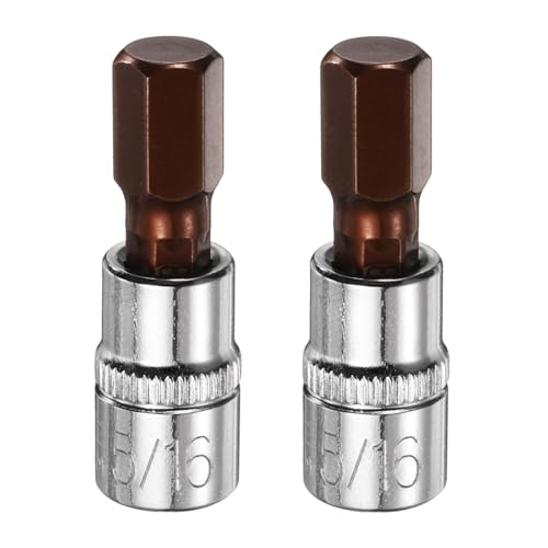 Image of sourcing map 2pcs 5/16" Hex Bit Socket 1/4" Square Drive SAE Extension Impact Bit Power Nut Driver Set S2 & CR-V Steel Socket Ratchet Wrench Bits