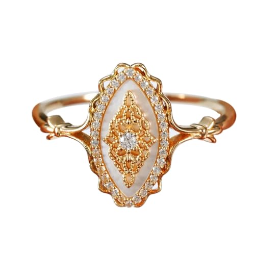 JASXEYO Simple Wave Lace Ring Women's Personalized Vintage Court Style Ring, Gold Rings for Women，Promise Rings for Her (Gold, 7)