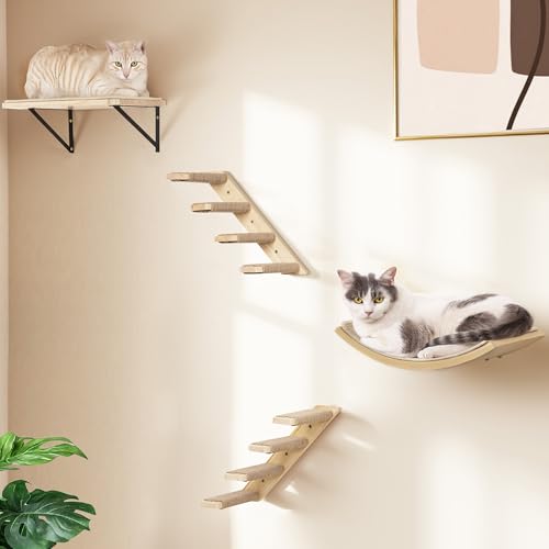Cat Wall Shelves Set with Sisal Cat Perch & Stairs