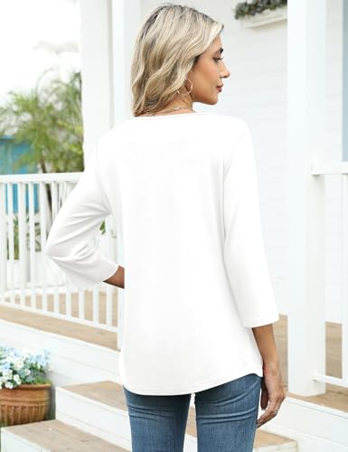 Image of LOMON Womens 3 /4 Length Sleeve T Shirts Asymmetrical Neck Tops Business Blouses for Women Fashion 2026