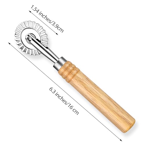 Pastry Cutter, Dough Stamp Cutter/Crimper, Pastry Wheel Cutter Tool, Stainless Steel Pasta Cutters Wheel with Wooden Handle for Home and Kitchen Use, 1.54inch - Thumbnail 2