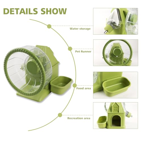 Image of 4 in 1 Silent Large Hamster Wheel Multifunctional Hamster Running Wheel Quite Running Spinner Wheel Accessories with Food Bowl Water Bottle for Hamsters Dwarf Gerbil (Green)
