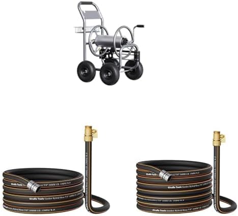 Giraffe Tools Water Hose Reel with Wheels,250ft Hose Capacity+ 5/8" 25ft Female to male Garden Hose+5/8" 50ft Female to male Garden Hose