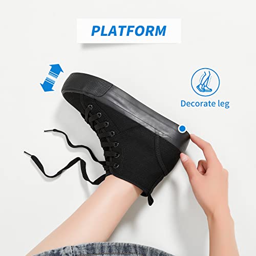 Women High Top Sneakers White Platform Sneakers,Canvas High Tops Fashion Shoes For Walking,Black Casual Lace Up Tennis Shoes(Comfortable,Breathable,Stylish)(Full Black,Us8) #TOP1